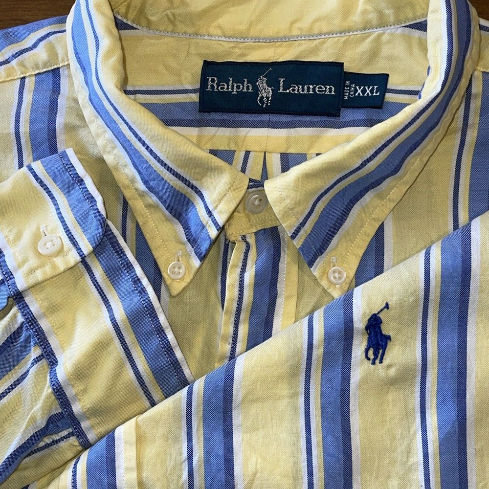 Ralph Lauren Shirt Men XXL Yellow Striped Embroidered Pony‎ Preppy Class Reunion